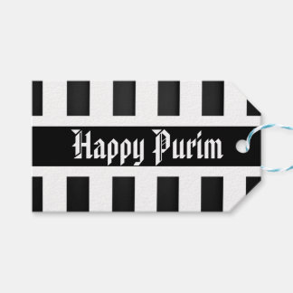 Etiqueta de regalo feliz Purim raya negro blanco