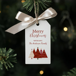 Etiqueta de regalo festiva de árboles navideños ro
