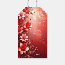 Etiqueta de regalo festiva floral roja