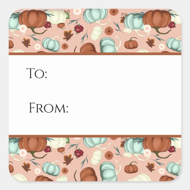 Etiqueta de regalo floral de calabaza de otoño (Anverso)