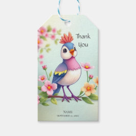 Etiqueta de regalo floral de pájaro azul rosa lind