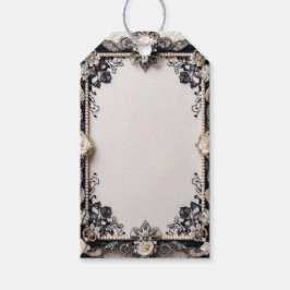 Etiqueta de Regalo Floral en Blanco y Negro Elegan
