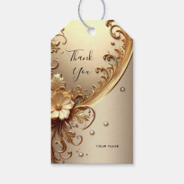 Etiqueta de regalo floral ornamentada dorada