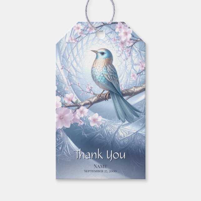 Etiqueta de Regalo Floral Pájaro Azul (Anverso)