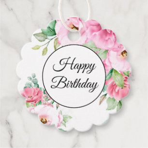 Etiqueta de regalo floral rosa cumpleaños