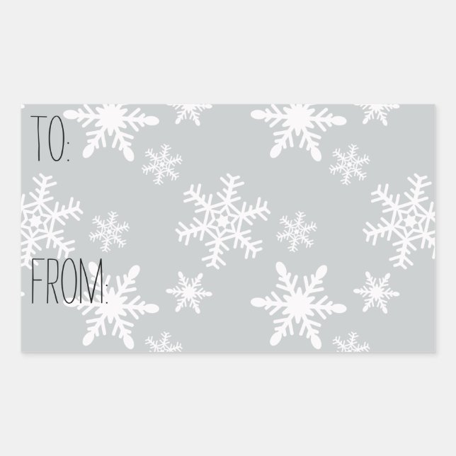 Etiqueta de regalo Gray White Snowflakes (Anverso)