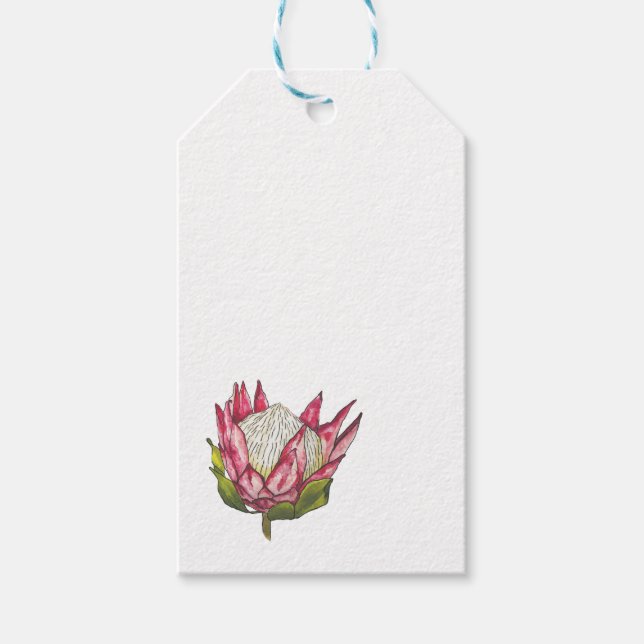 Etiqueta de regalo Kraft con Protea acuarela (Anverso)