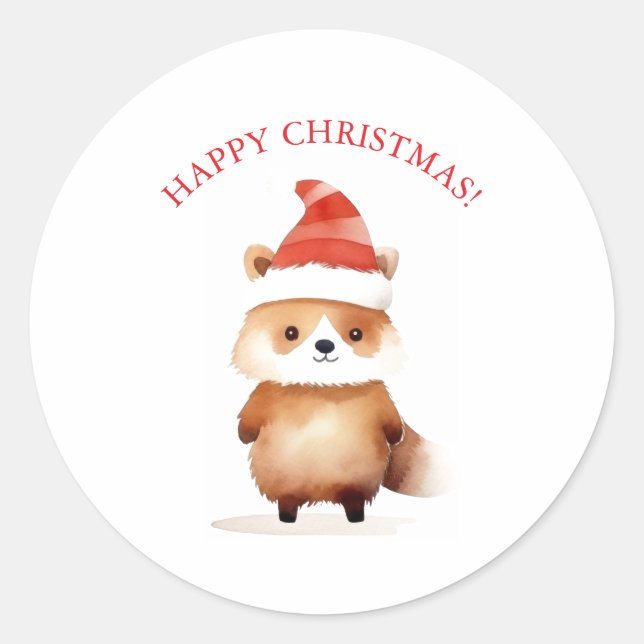ETIQUETA DE REGALO MAPACHE GORRO DE SANTA (Anverso)