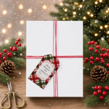 Etiqueta de regalo moderna de cuadros con Feliz Na