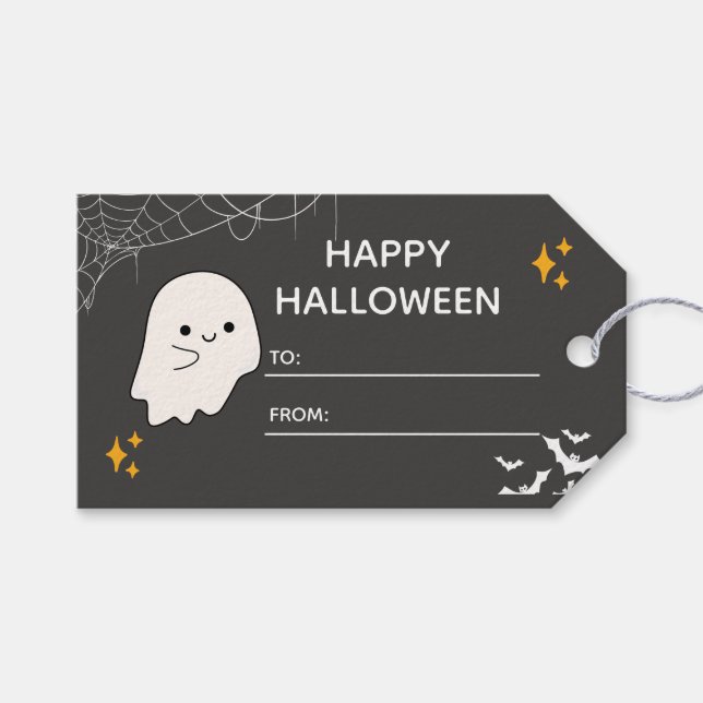 Etiqueta de regalo moderna de Halloween gris oscur (Frente (Horizontal))