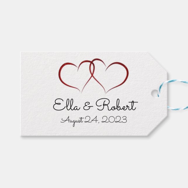 Etiqueta de regalo monogramada de dos corazones (Frente (Horizontal))