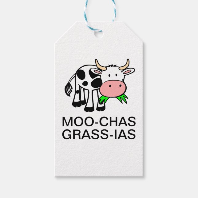 Etiqueta de regalo Moo-chas Grass-ias (Gracias) (Anverso)