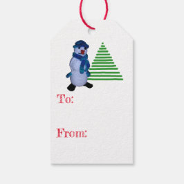 Etiqueta de regalo - Muñeco de nieve y árbol
