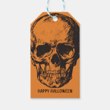 Etiqueta de regalo NARANJA Y NEGRA DE CALAVERA