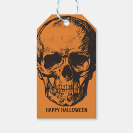 Etiqueta de regalo NARANJA Y NEGRA DE CALAVERA