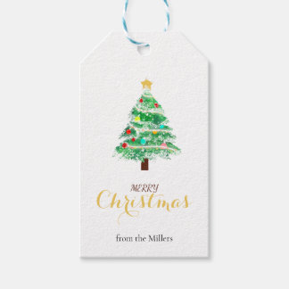 Etiqueta de regalo navideña festiva con árbol de N