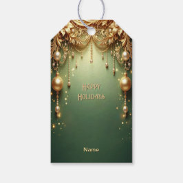 Etiqueta de regalo navideña verde festiva con ador