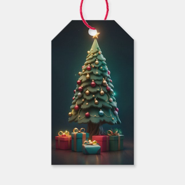 Etiqueta de regalo navideño de Navidades de árbol  (Anverso)