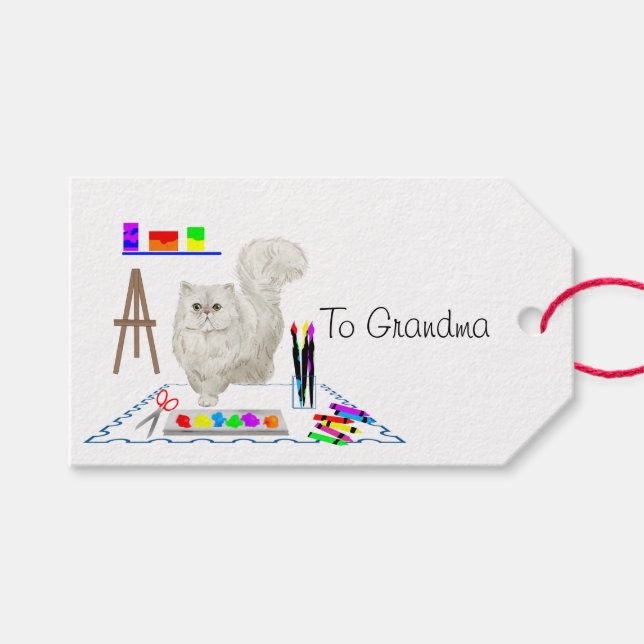Etiqueta de regalo para artista de gato blanco esp (Frente (Horizontal))