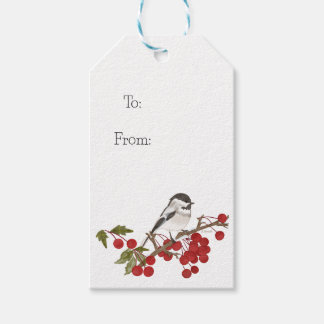 Etiqueta de regalo para aves de invierno de vacaci