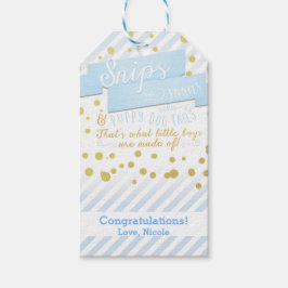 Etiqueta de regalo para baby shower azul y dorado