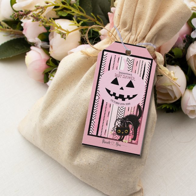 Etiqueta de regalo para baby shower "Calabaza Rosa (Pink Pumpkin "Peek a Boo" Baby Shower Gift Tag)