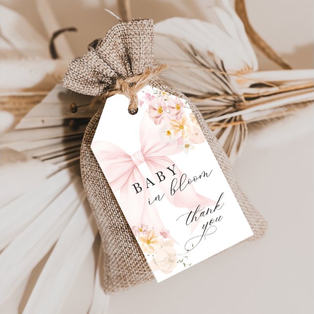 Etiqueta de regalo para baby shower con lazo rosa  (Subido por el creador)