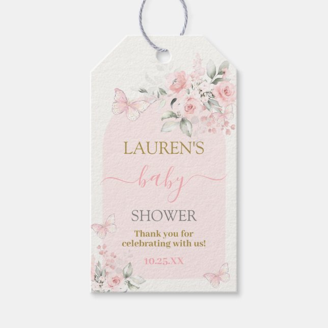 Etiqueta de regalo para baby shower de niña con fl (Anverso)