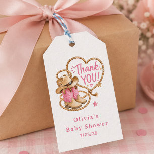 Etiqueta de regalo para baby shower de vaquera