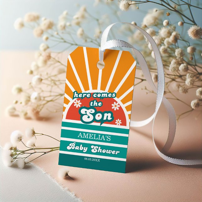 Etiqueta de regalo para baby shower retro Groovy S (Subido por el creador)