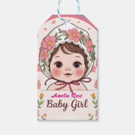 Etiqueta de regalo para baby shower rosa con flore