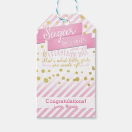 Etiqueta de regalo para baby shower rosa y dorada