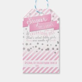Etiqueta de regalo para baby shower rosa y platead
