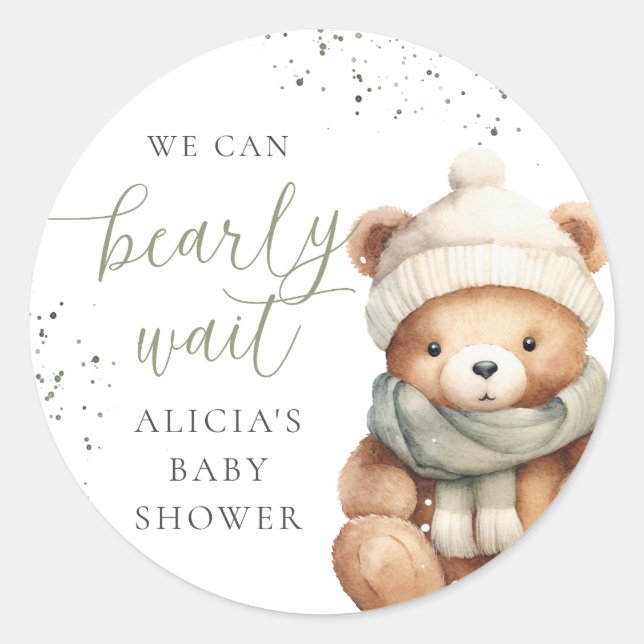 Etiqueta de regalo para baby shower 'We Can Bearly (Anverso)
