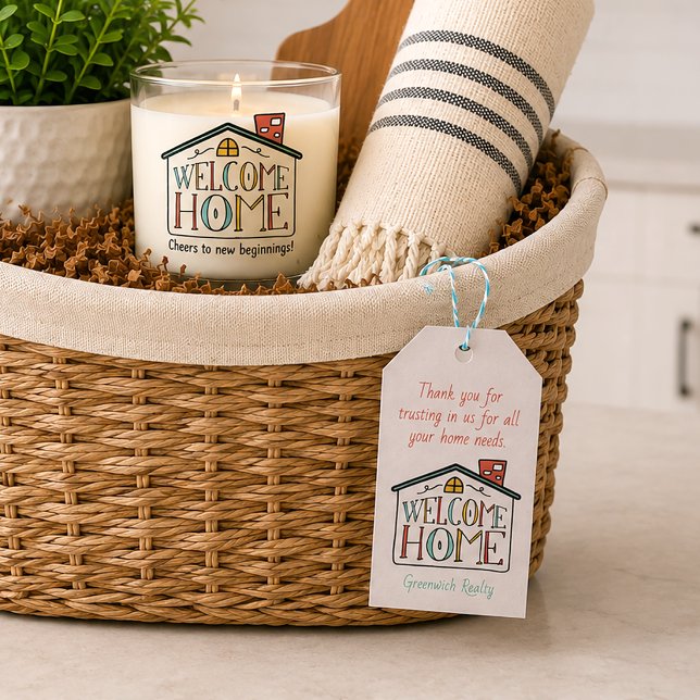 Etiqueta de regalo para cliente de bienes raíces B (Realty New Homeowner Gift Tag)