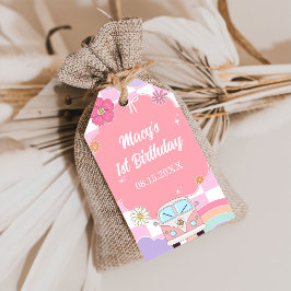 Etiqueta de regalo para coche de margarita arcoíri