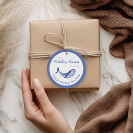 Etiqueta de regalo para ducha de ballena azul