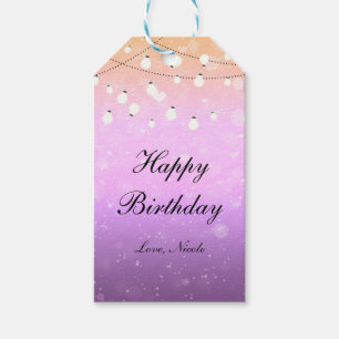 Etiqueta de regalo para fiesta con luces de cadena