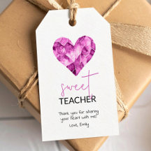 Etiqueta de regalo para maestro morada con corazón