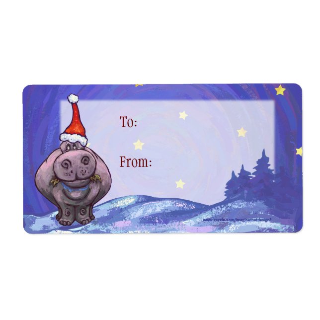 Etiqueta de regalo para Navidades de arte de Hippo (Frente)