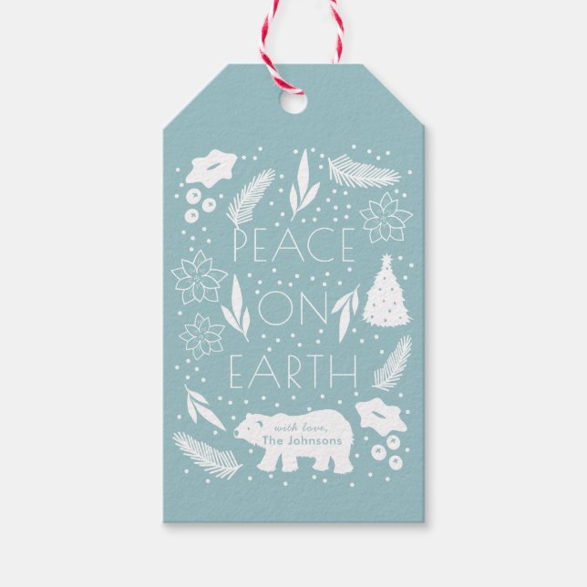 Etiqueta de regalo para Navidades de follaje azul  (Anverso)