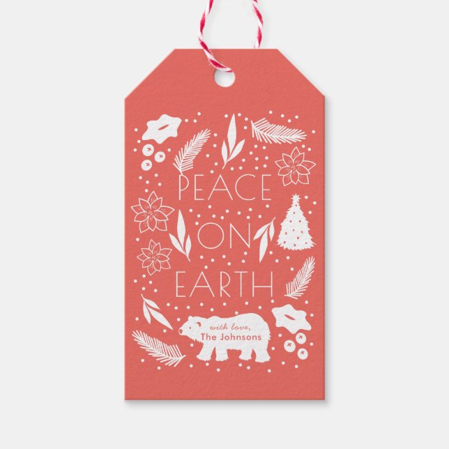 Etiqueta de regalo para Navidades de follaje rojo  (Anverso)