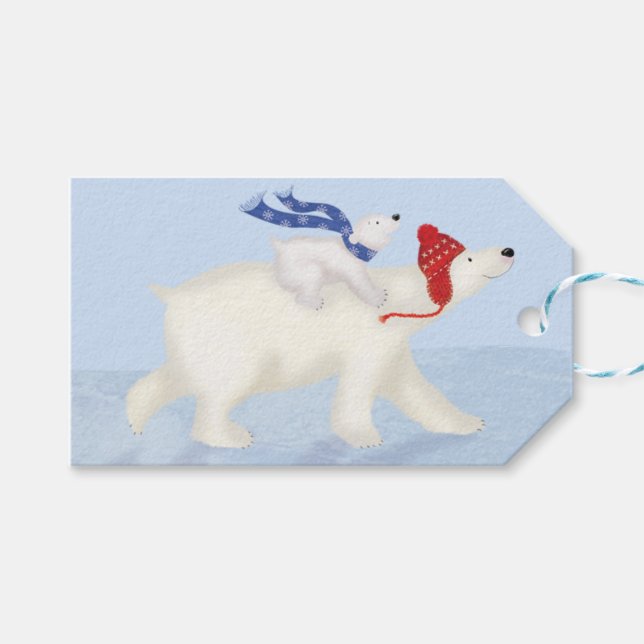 Etiqueta de regalo para Navidades de oso polar y c (Frente (Horizontal))