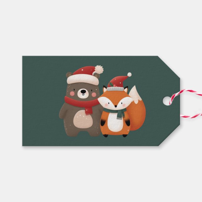 Etiqueta de regalo para Navidades de oso y Fox (Frente (Horizontal))
