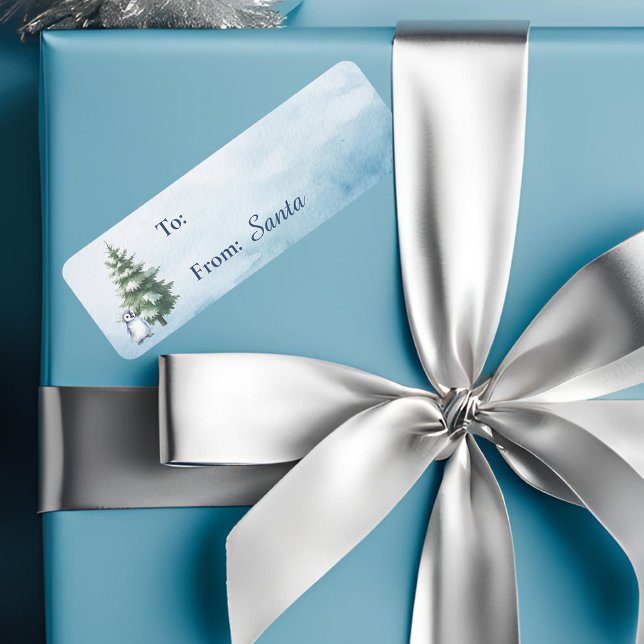 Etiqueta de regalo para Navidades de pingüino de W (Woodland penguin christmas gift sticker label)