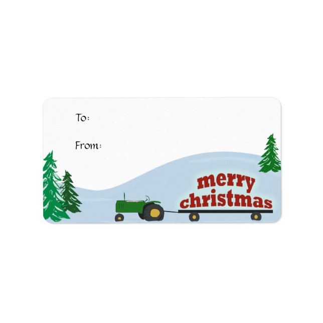 Etiqueta de regalo para Navidades de tractores ver (Frente)