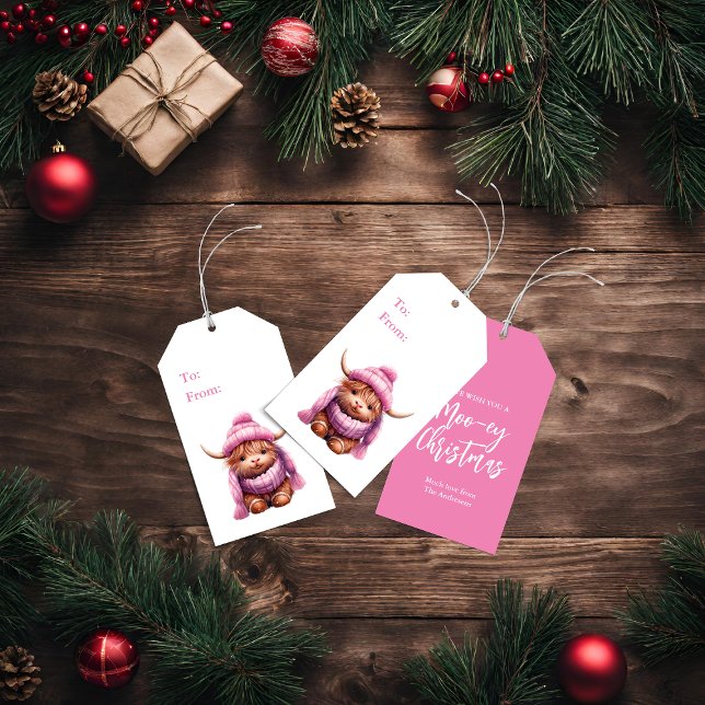 Etiqueta de regalo para Navidades de vacas rosadas (Subido por el creador)