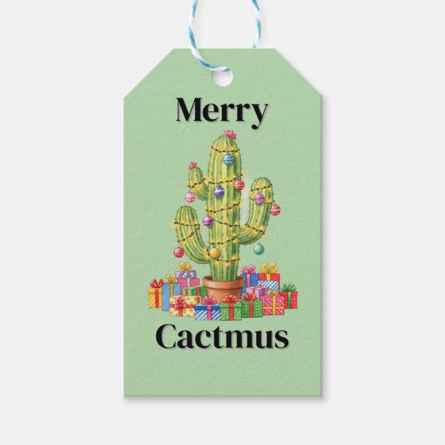 Etiqueta de regalo para navidades - Merry Cactmus (Anverso)