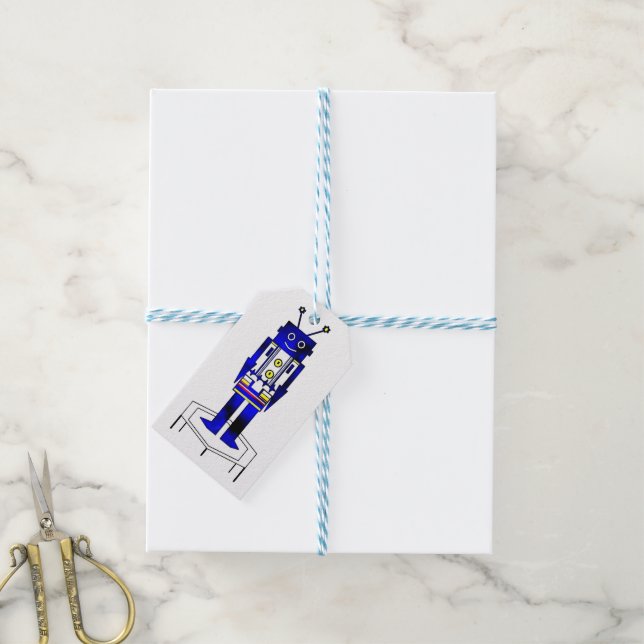 Etiqueta de regalo para niños "Robot" (Con cuerda)