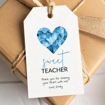 Etiqueta de regalo para profesor con corazón azul